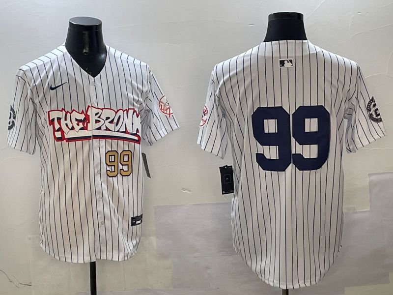 Men New York Yankees #99 Judge White Stripe four generations Joint Name 2025 Nike MLB Jersey style 5->new york yankees->MLB Jersey